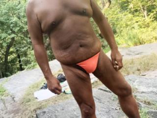 Sunbathing in Park Orange G-string 2 of 20