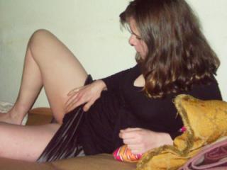 I slide my panties aside to show you my hairy pussy 2 of 13