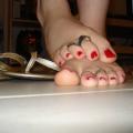 Jenni's feet in red