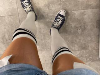 Striped knee socks and hooters pantyhose 3 of 9