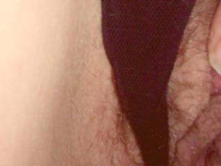 I slide my panties aside to show you my hairy pussy 10 of 13