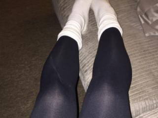 Feeling horny in my tights and white socks 4 of 5