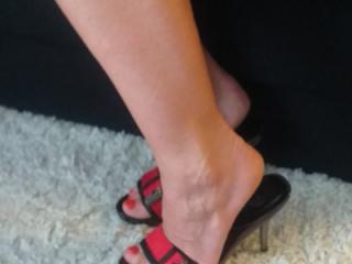 Wife's feet in red&black mules 14 of 17