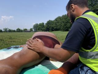 Spread Eagle in Burgundy Bikini and fondled in the Park 3 of 19