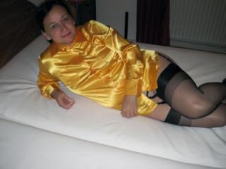 My new Satin Blouse with Black Garterbelt and Stockings