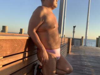 In Cherry Grove pier, Fire Island, in my pink bikini 9 of 20