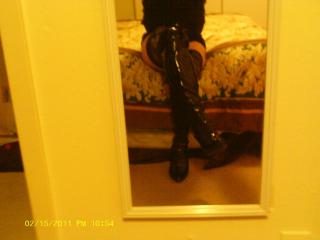 Boy shorts, leather thigh high boots 8 of 9