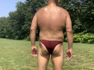 Sunbathing in Bayonne Park Burgundy Bikini 15 of 20