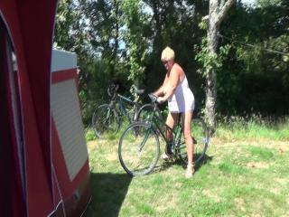 My wife on a bike with tits out