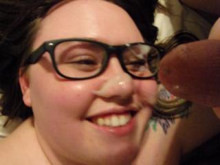 All over her glasses