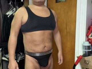 Love my new spike belt with my black thong 3 of 20