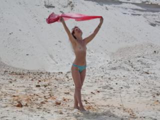 Red Shawl on white sand 7 of 20