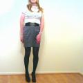 Short skirt and satin blouse