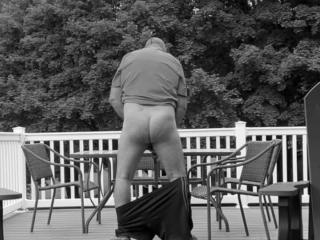 OUT ON THE DECK JERKING OFF EATING MY CUM