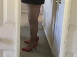 Red heels black skirt 1 of 8