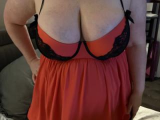 Sweet BBW Babs in her red nitey 1 of 10