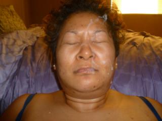 Asian wife facial 1 of 5