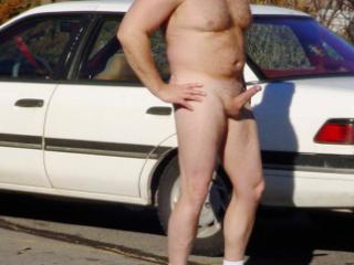 Naked and hard in the parking lot. 7 of 9
