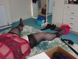 Black stockings red dress 2 of 8