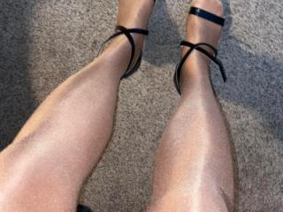 Strapped wedges and cum stained pantyhose 1 of 6