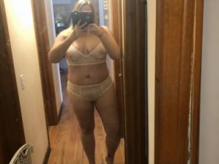 Me in nude and virginal white lacy set 4 of 18