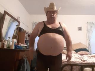Cowboy hat and bra and nylons 5