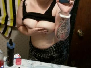 Playing with my big tits 10 of 11
