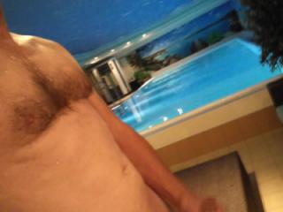 playing in hotel pool and sauna 6 of 8