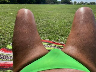 Sunbathing in my green bikini. Please TASTE me!!! 10 of 17