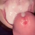 Putting the cum on her tongue