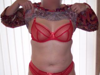 Sheer Red Freya Lingerie & Purple Stockings 4 of 20