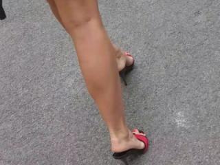 Wife's feet in red&black mules 5 of 17