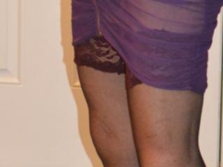 Amethyst Sheer Nylon Front-Zipper Lounging Shift with Matching Thng 3 of 20