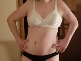 Wife Cuffed in White bra and black panties 1 of 12
