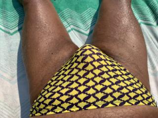 Sunbathing in Bayonne Park Yellow Pattern bikini 14 of 20