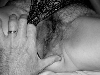 Big tits and hairy cunt in b and w 15 of 17