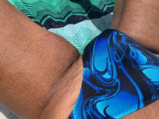 Sunbathing in Bayonne Park Blue pattern string thong 5 of 20