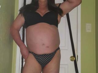 Polka Dot panties and black bra with cleavage