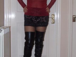 Jane wears red and adds thigh boots 6 of 14