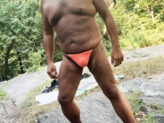 Sunbathing in Park Orange G-string 1 of 20