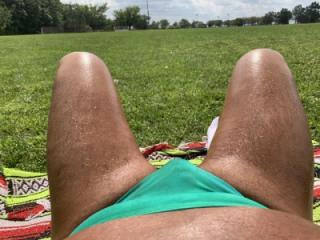 Sunbathing in Bayonne Park In my Green Bikini 17 of 20