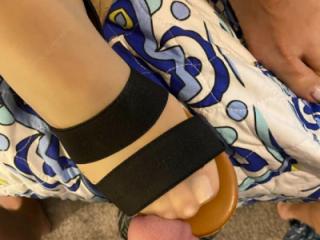 Wedge sandals with and without pantyhose 7 of 11