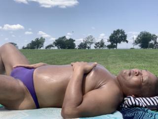 Sunbathing in Bayonne Park, July 23, purple CK thong 18 of 20
