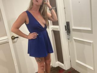 Hotel Fun Flashing my tits.  Do you like my blue dress? 9 of 20