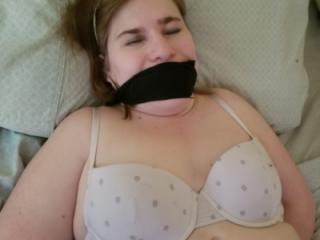 Wifey tied in peach and white panties and white bra 4 of 20