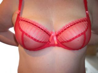 Sheer Red Freya Lingerie & Purple Stockings 19 of 20