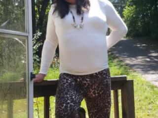 White shirt and leopard pants 8 of 12