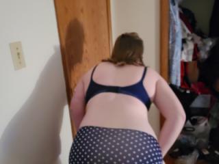Bound in blue bra and polka dot panties 1 of 15