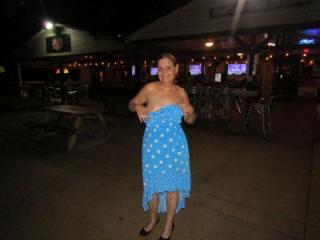 Flashing in Blue polka dot dress 5 of 8
