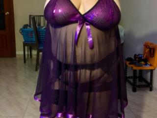 Heather in her purple nightie and enjoying her purple vibrator 11 of 20